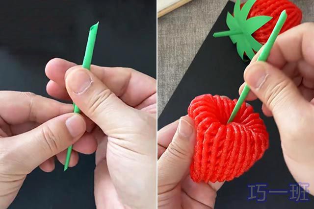 幼儿环保手工：水果网废物利用制作草莓(图文教程)7